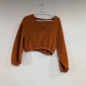 Urban Outfitters Out From Under V-Neck Crop Sweatshirt Rust Brown Size Small